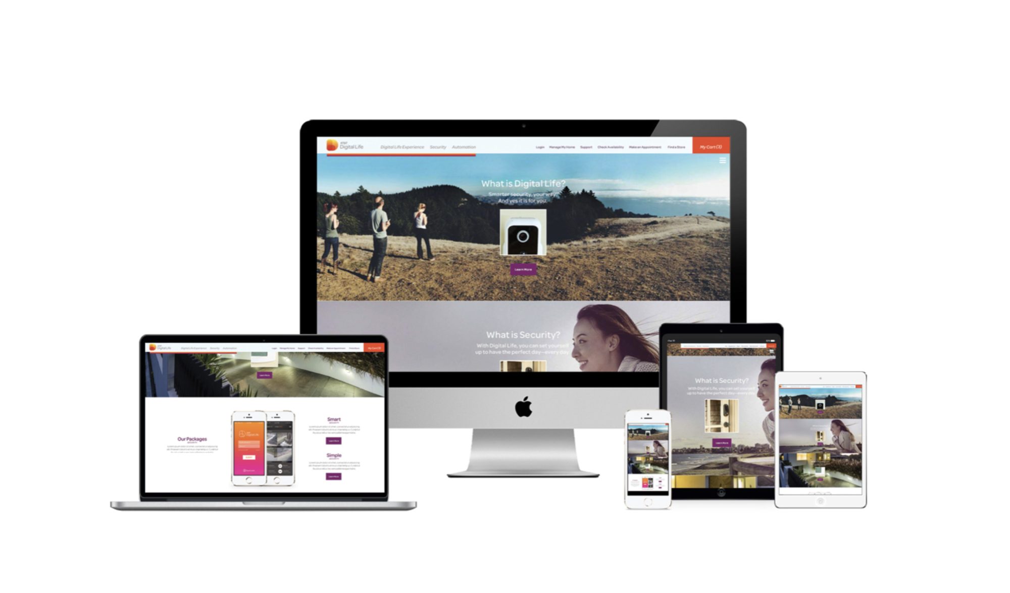 AT&T Digital Life responsive site across desktop, laptop, tablet, and phone