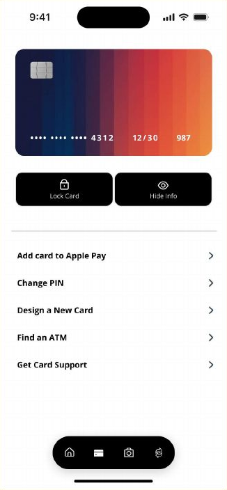 Complete original OneBANK card controls screen
