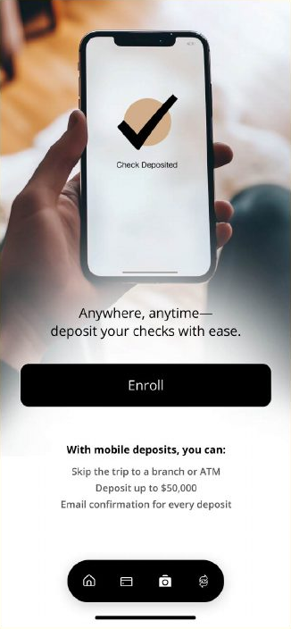 Complete original OneBANK mobile deposit enrollment screen