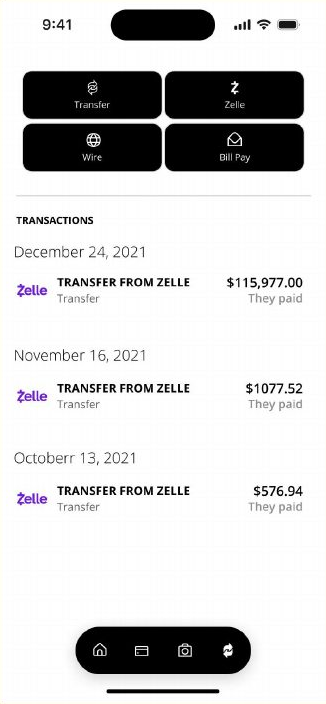 Complete original OneBANK payments and transfers screen
